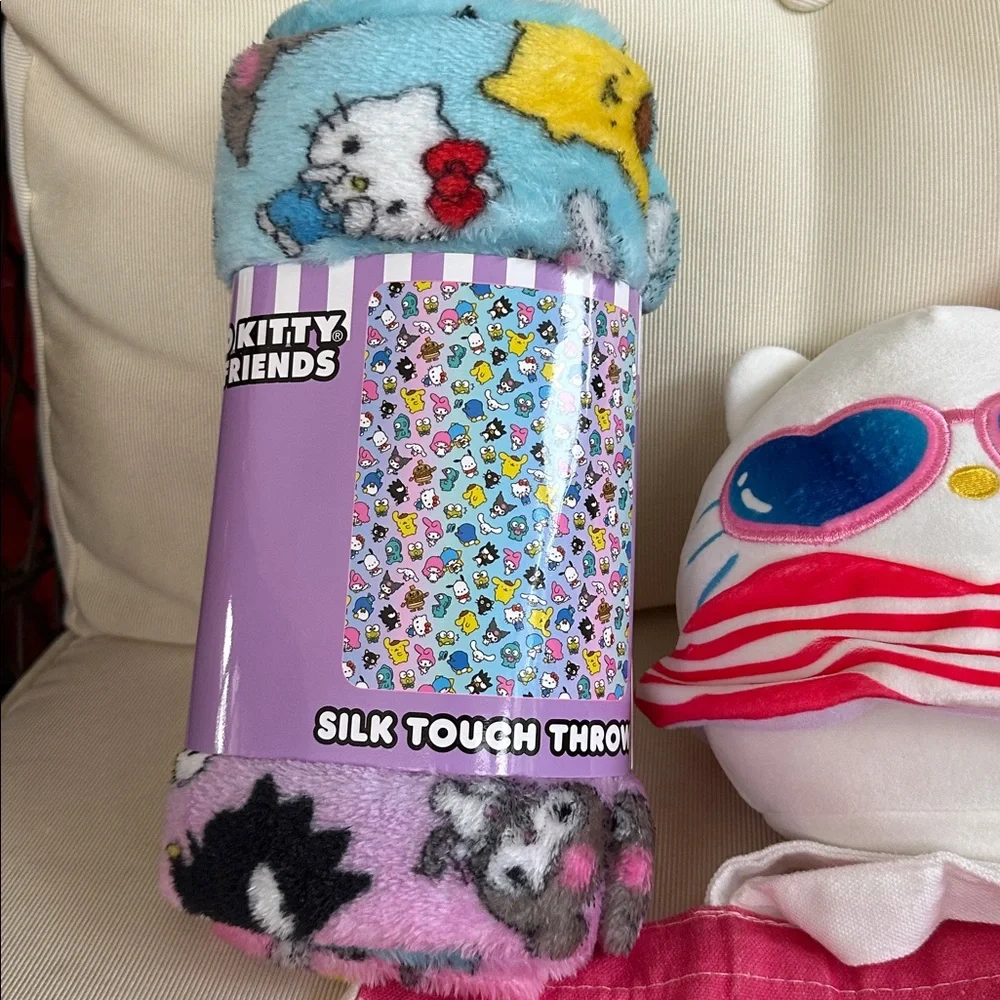 Hello Kitty Tote with Squishmallow and blanket
